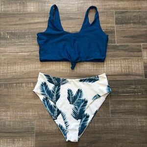 Zaful Women’s Scoop Neck Tropical Leaf Knotted Two Piece Tankini Swimsuit Set